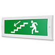 Световое табло «Направление к эвакуационному выходу по лестнице вниз (левосторонний)», Молния (12В)
